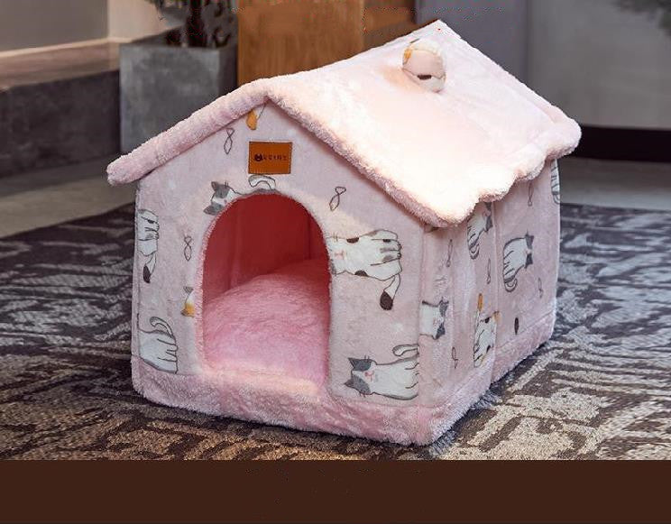Foldable Dog House & Cat Bed - All-Season Pet Villa with Removable Cushion