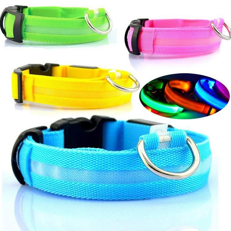 Set of colorful dog collars with reflective material