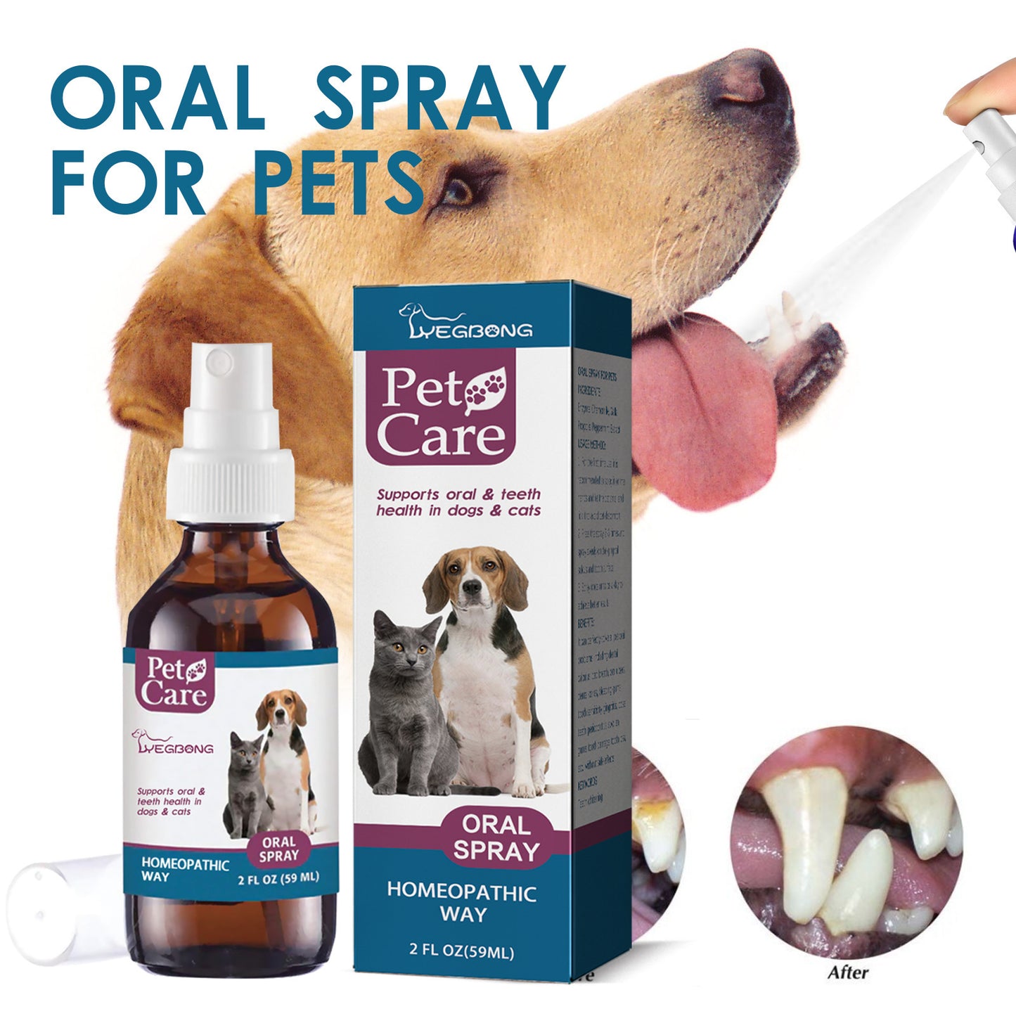 Pet care oral spray for dogs and cats