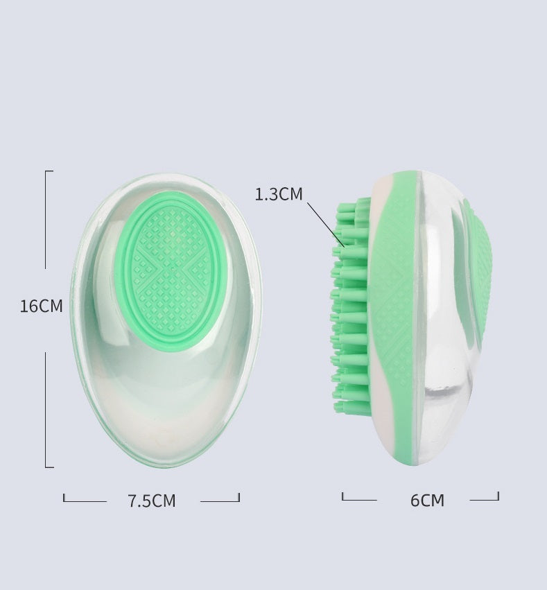 Green and white cleaning brush with measurements