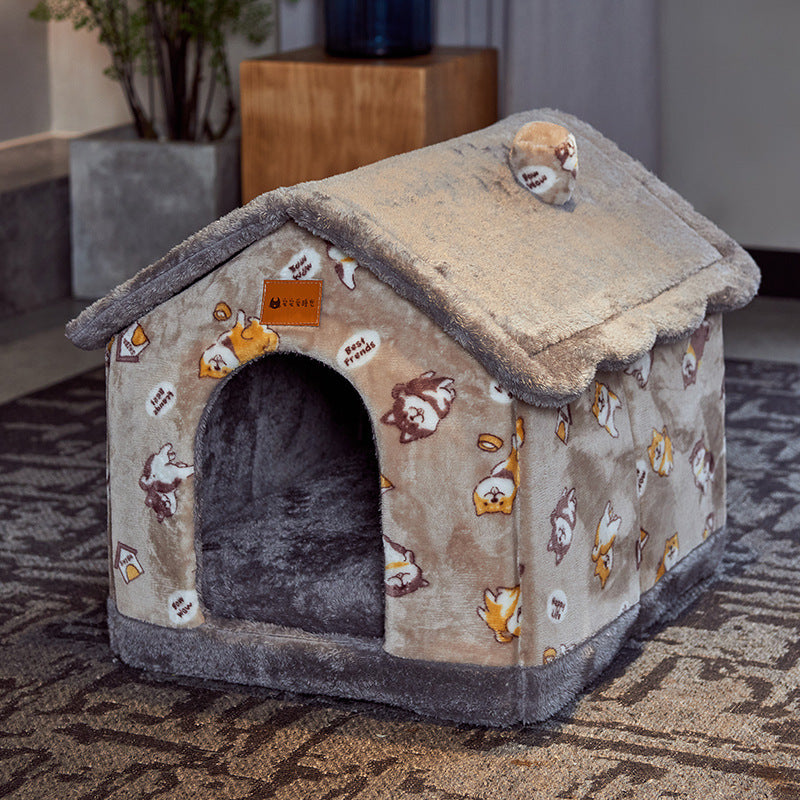 Foldable Dog House & Cat Bed - All-Season Pet Villa with Removable Cushion