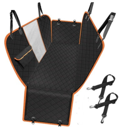 Black and orange car seat cover with straps