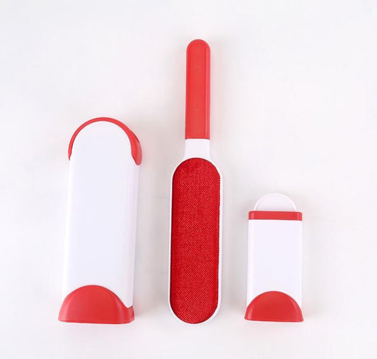 Red and white pet grooming brush set
