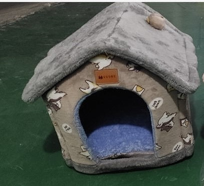 Gray pet house with cartoon designs