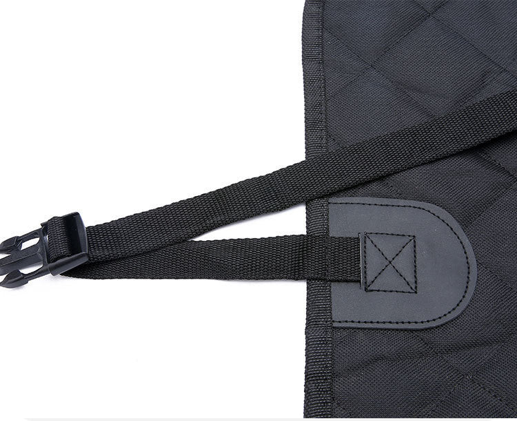 Black quilted bag with a strap and visible brand logo on a white background