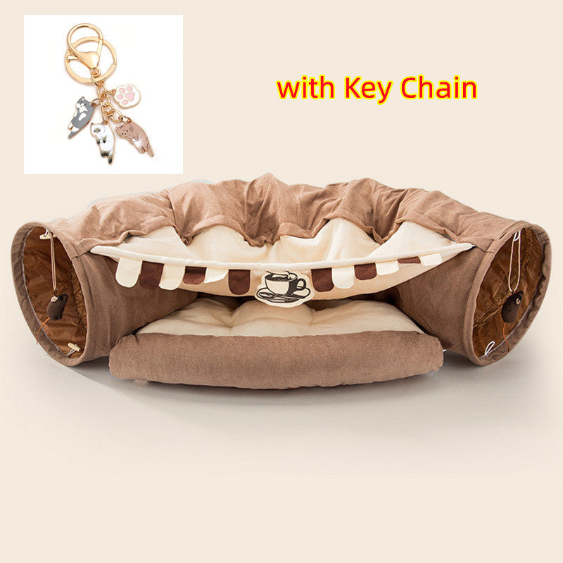 Brown pet bed with key chain