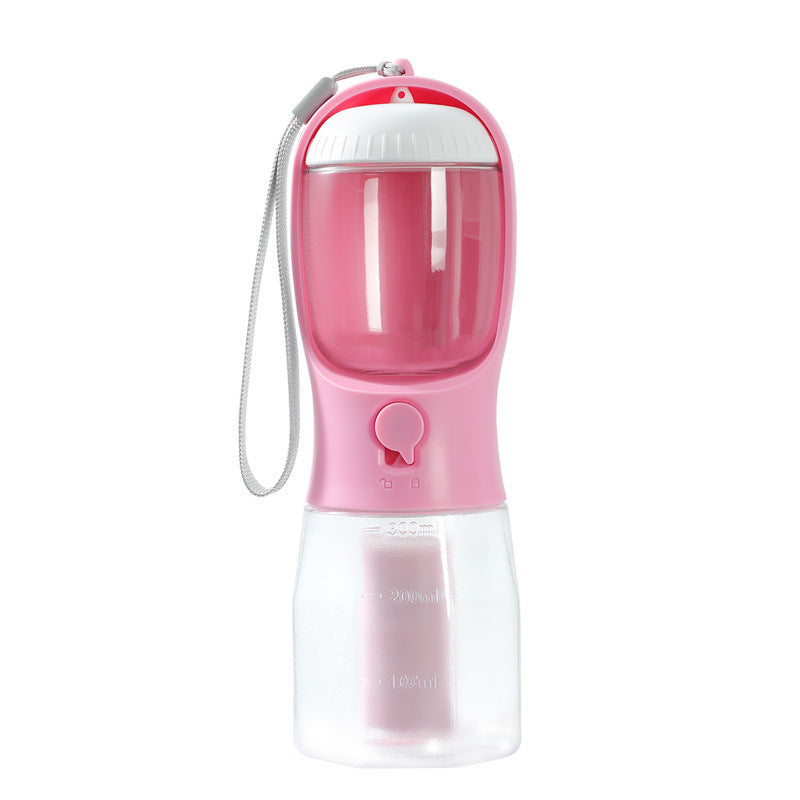 Pink pet water bottle with a clear container