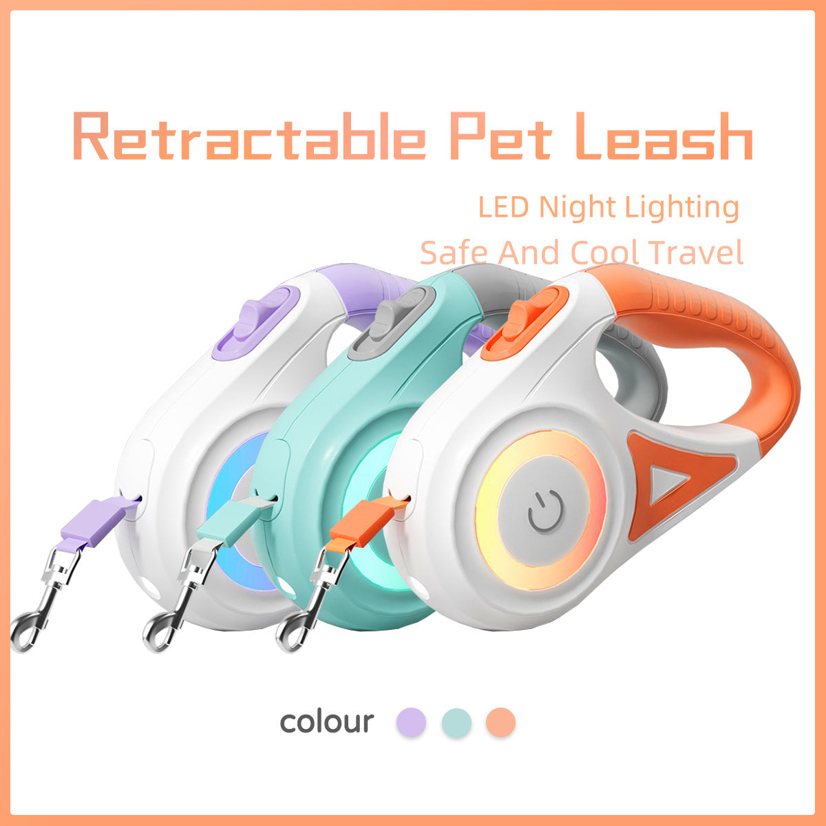 Retractable Dog Leash with Collar & Spotlight – Automatic Pet Traction Rope for Small & Medium Dogs