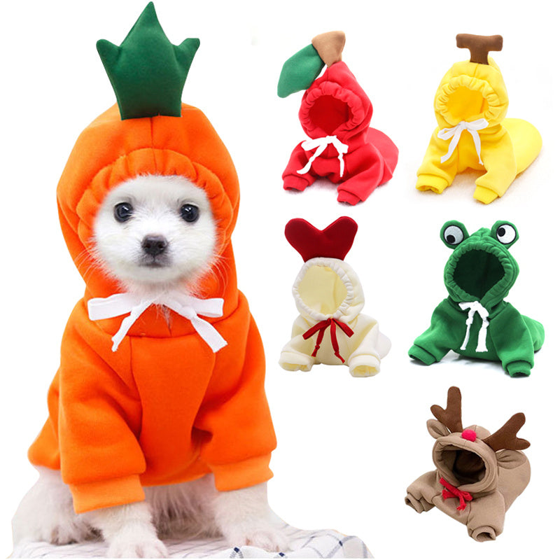 Cute Fruit Dog Clothes for Small Dogs – Winter Warm Fleece Puppy Hoodie Outfit for Chihuahua, French Bulldog & Cats