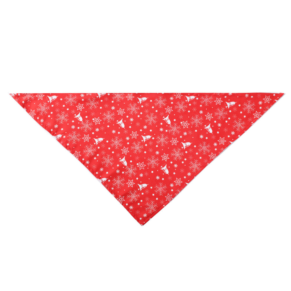Red bandana with white snowflake and reindeer pattern on a white background