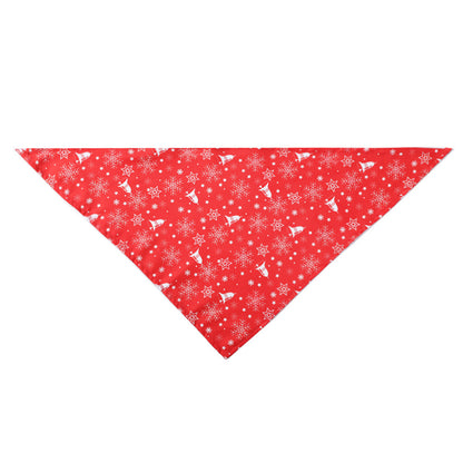 Red bandana with white snowflake and reindeer pattern on a white background