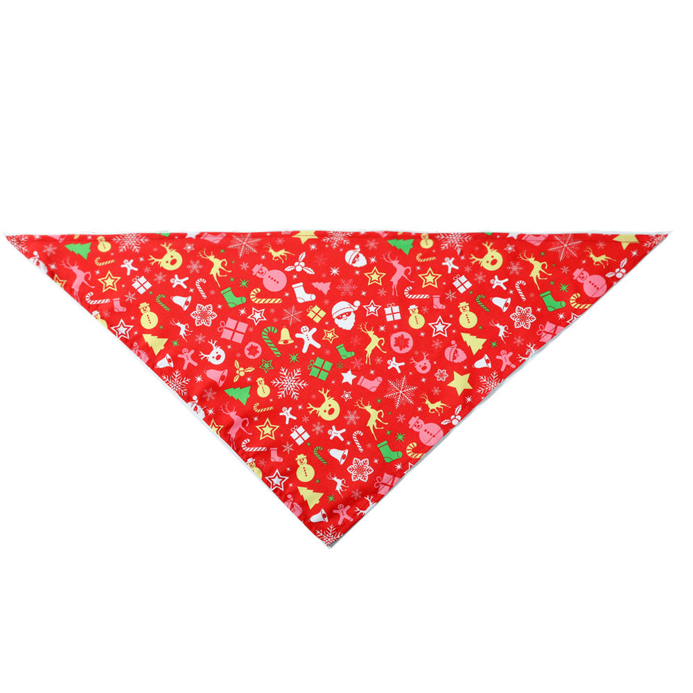 Red bandana with Christmas-themed patterns on a white background