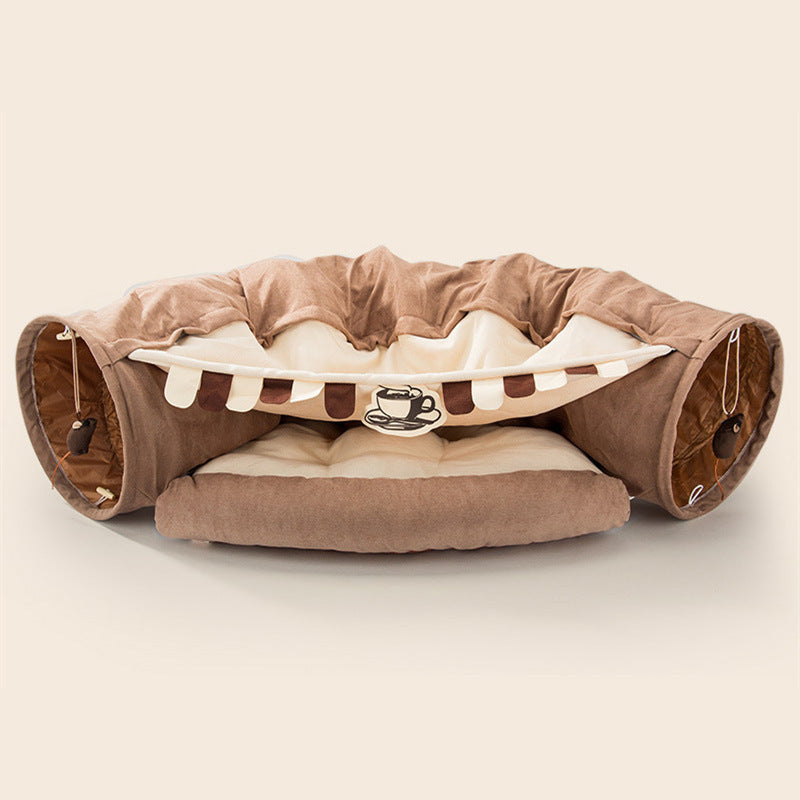 Collapsible Cat Tunnel Bed – Durable, Washable Play Tunnel with Cozy Cushion for Cats