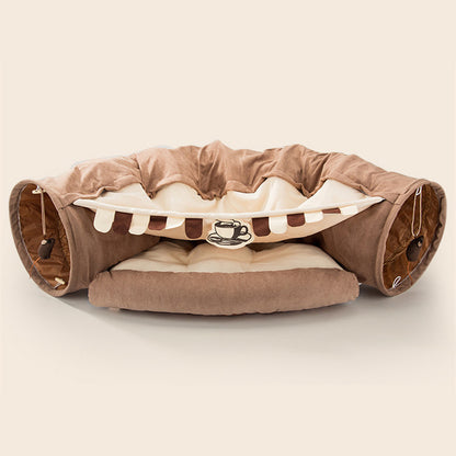 Collapsible Cat Tunnel Bed – Durable, Washable Play Tunnel with Cozy Cushion for Cats