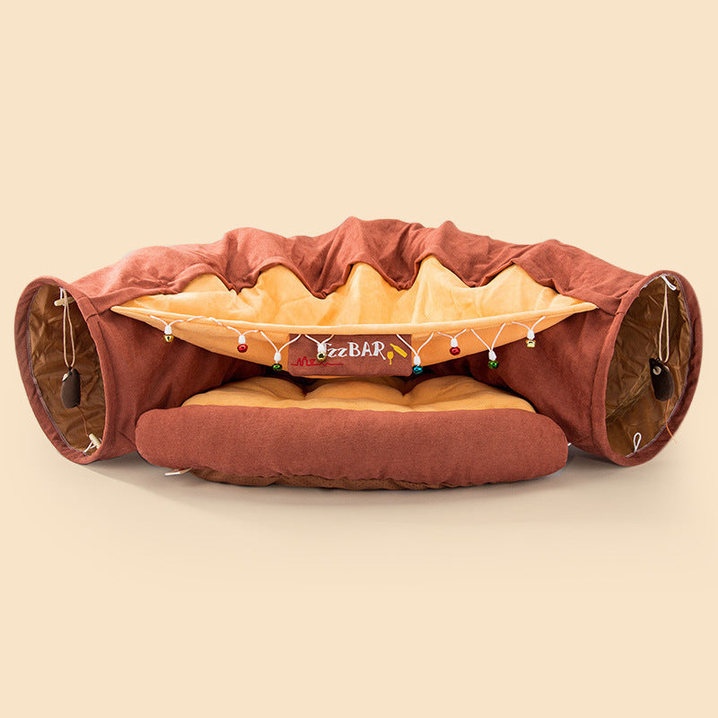 Collapsible Cat Tunnel Bed – Durable, Washable Play Tunnel with Cozy Cushion for Cats