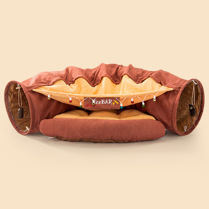 Collapsible Cat Tunnel Bed – Durable, Washable Play Tunnel with Cozy Cushion for Cats