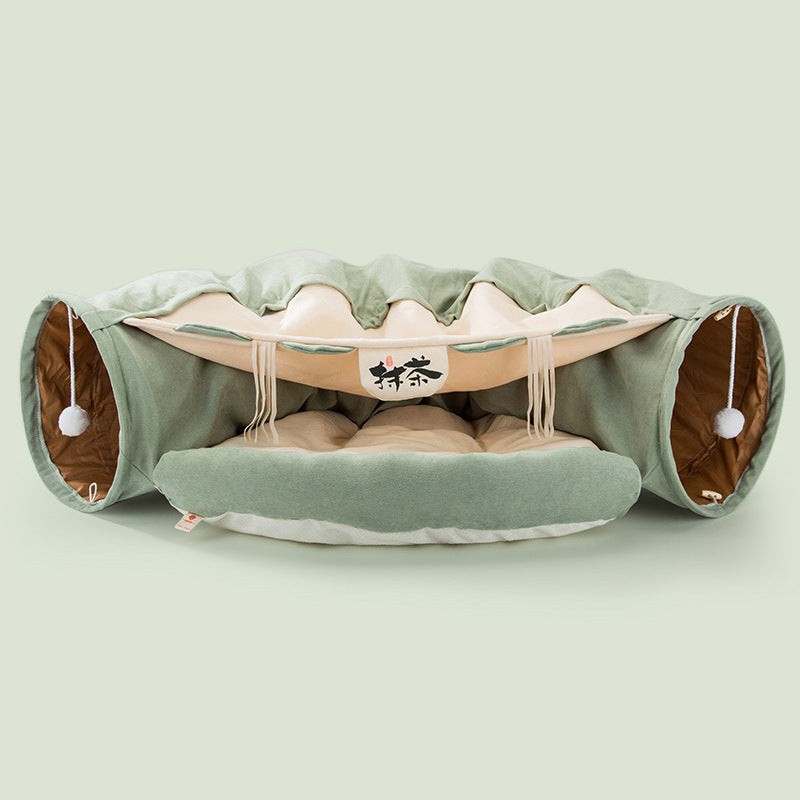 Collapsible Cat Tunnel Bed – Durable, Washable Play Tunnel with Cozy Cushion for Cats