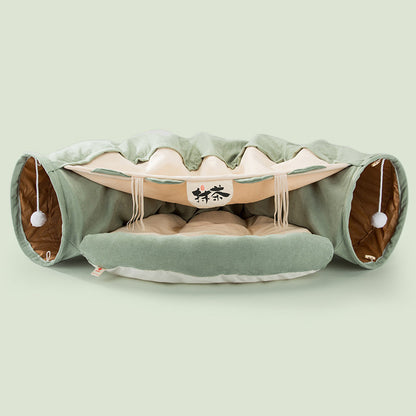 Collapsible Cat Tunnel Bed – Durable, Washable Play Tunnel with Cozy Cushion for Cats