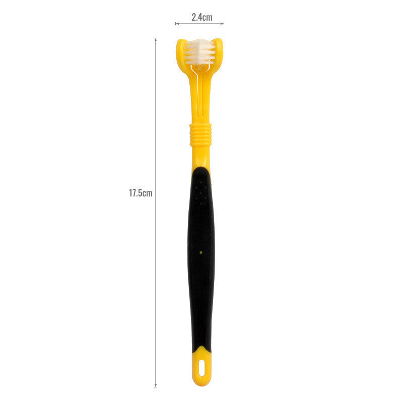 Yellow and black toothbrush with measurements on a white background