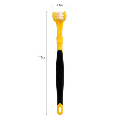 Yellow and black toothbrush with measurements on a white background