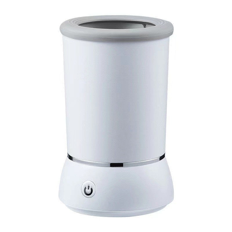 White cylindrical device with a power symbol
