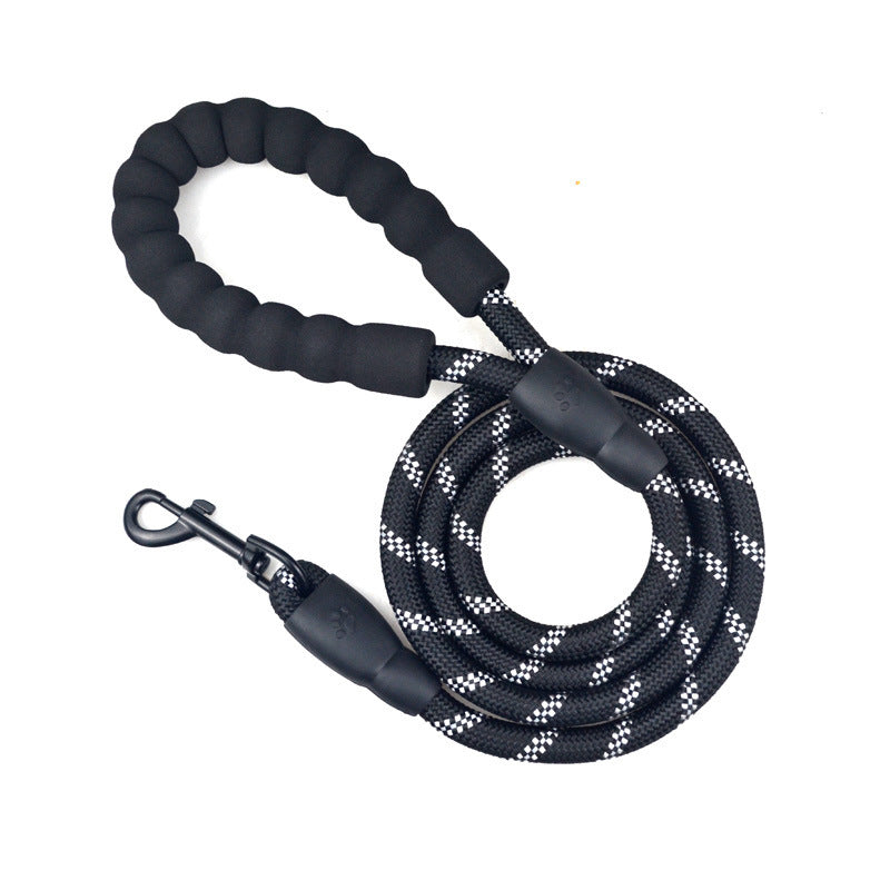 Black dog leash with white pattern on a white background