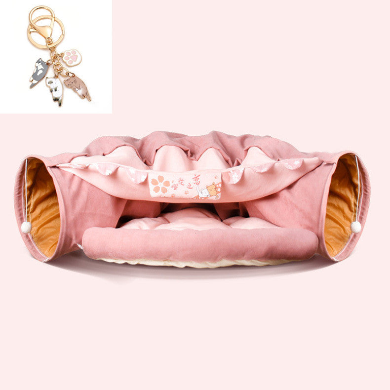 Collapsible Cat Tunnel Bed – Durable, Washable Play Tunnel with Cozy Cushion for Cats