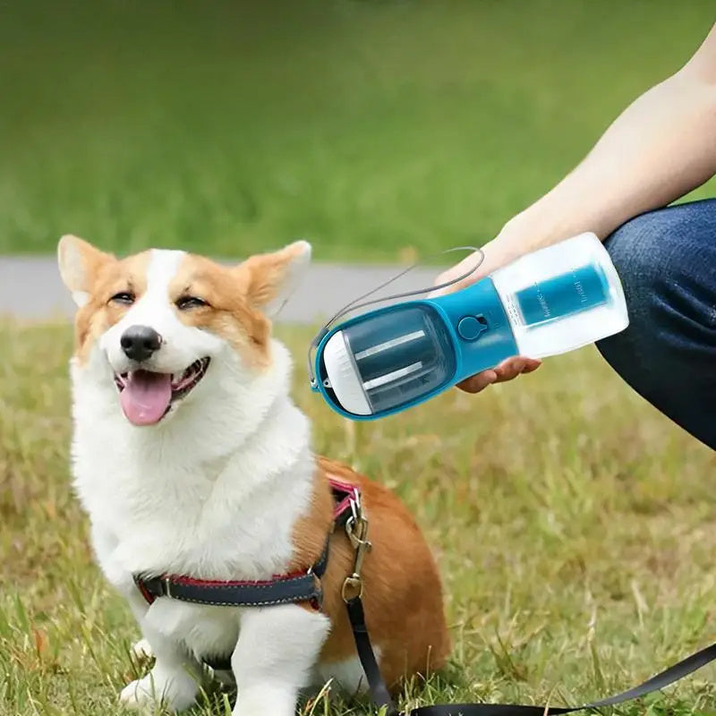3-in-1 Dog Water Bottle with Food Container & Waste Bag Holder – Portable Multi-Functional Pet Travel Cup