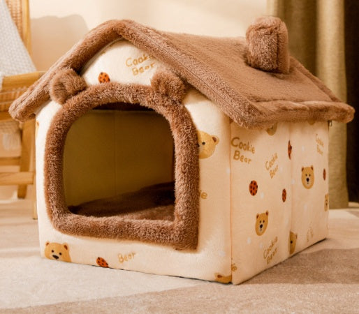 Cute pet house with teddy bear pattern