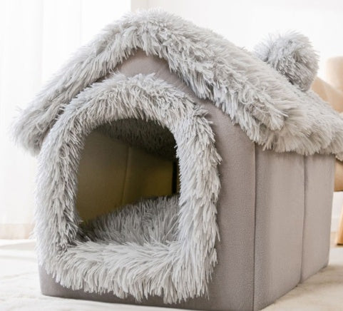 Gray pet bed with fluffy texture