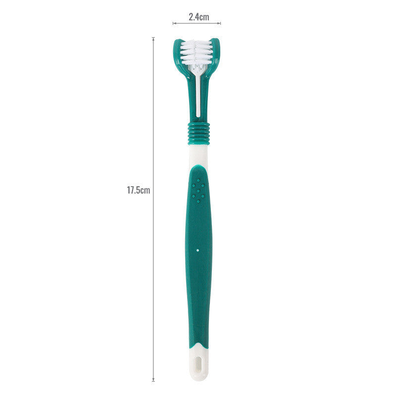 Teal and white toothbrush with measurements on a white background