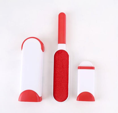 Red and white pet grooming brush set