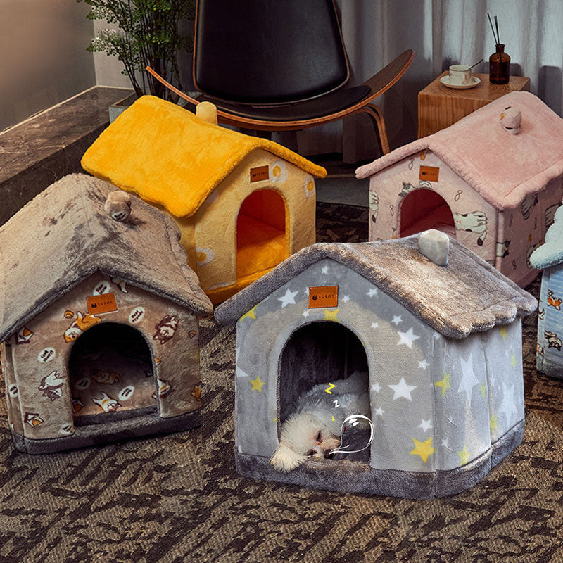 Foldable Dog House & Cat Bed - All-Season Pet Villa with Removable Cushion