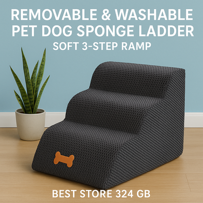 Pet dog sponge ladder with 'Removable & Washable' text on a light blue background