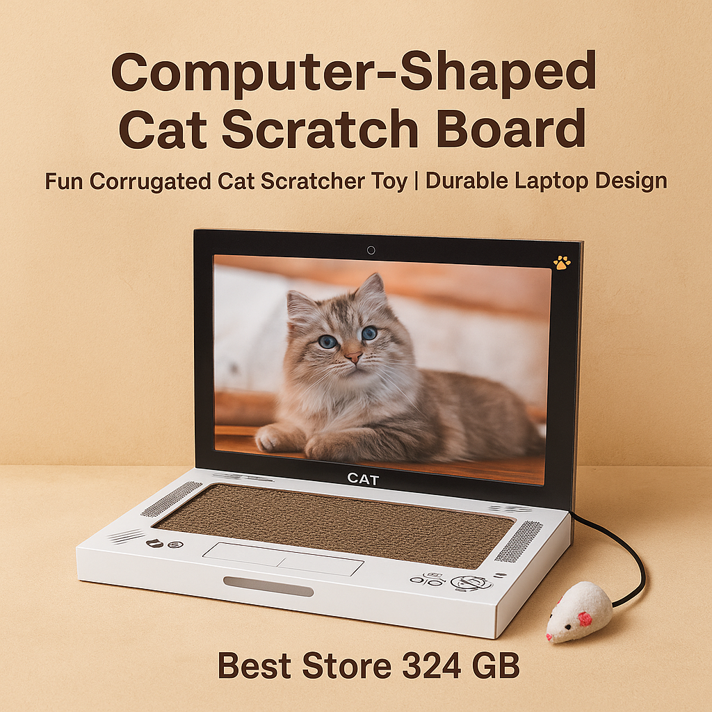 Computer-Shaped Cat Scratch Board – Fun Corrugated Cat Scratcher Toy | Durable Laptop Design
