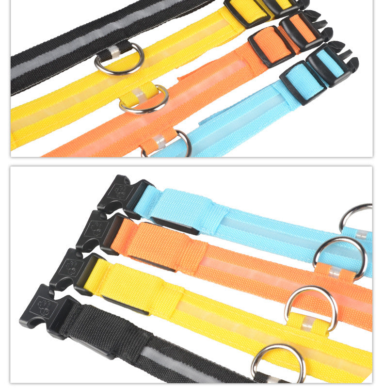 Nylon LED Pet Dog Collar – Glow in Dark Night Safety Flashing Light Up Leash | USB Rechargeable & Adjustable
