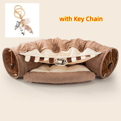 Collapsible Cat Tunnel Bed – Durable, Washable Play Tunnel with Cozy Cushion for Cats