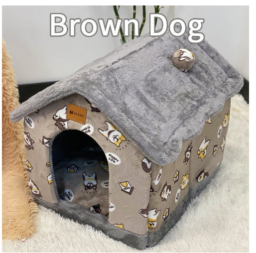 Pet house with brown dog pattern