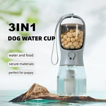 3-in-1 Dog Water Bottle with Food Container & Waste Bag Holder – Portable Multi-Functional Pet Travel Cup