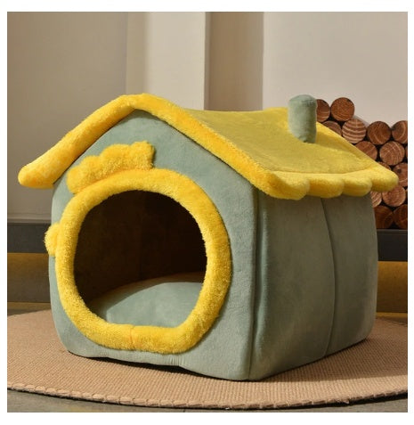 Pet house with yellow trim