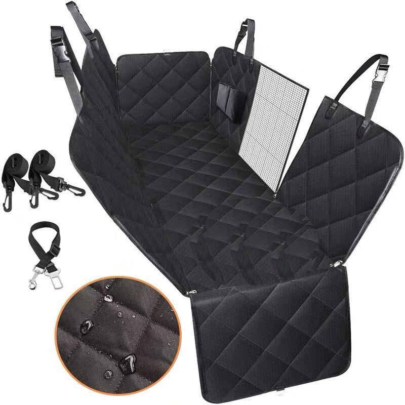 Dog Car Seat Cover with Mesh Window – Pet Carrier Hammock, Safety Protector Back Seat Mat with Zipper & Pocket for Travel