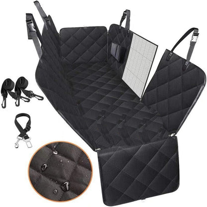 Dog Car Seat Cover with Mesh Window – Pet Carrier Hammock, Safety Protector Back Seat Mat with Zipper & Pocket for Travel