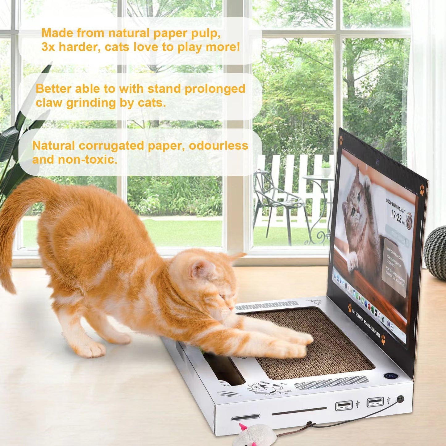 Computer-Shaped Cat Scratch Board – Fun Corrugated Cat Scratcher Toy, Durable Laptop Design