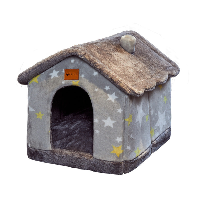 Foldable Dog House & Cat Bed - All-Season Pet Villa with Removable Cushion