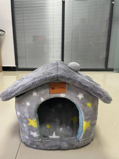 Foldable Dog House & Cat Bed - All-Season Pet Villa with Removable Cushion