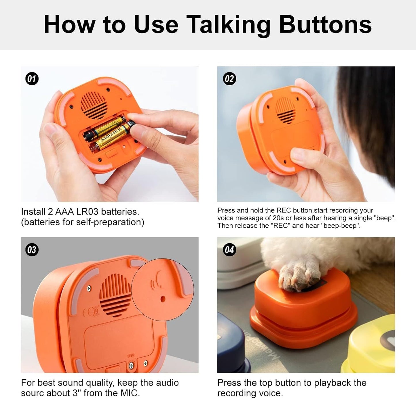 MEWOOFUN Dog Talking Buttons Set – 3 Recordable Communication Buttons for Training & Pet Interaction
